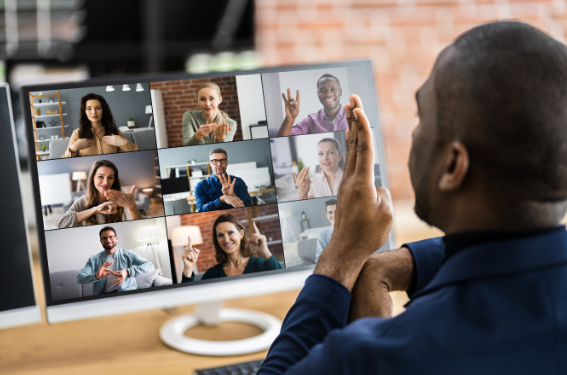 Teacher and students engaging in virtual learning. 