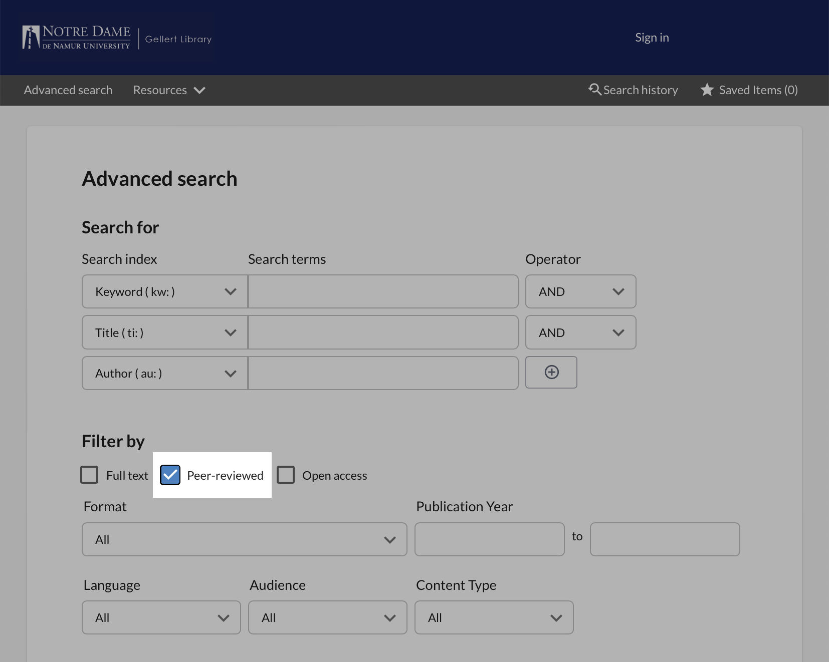Discovery advanced search