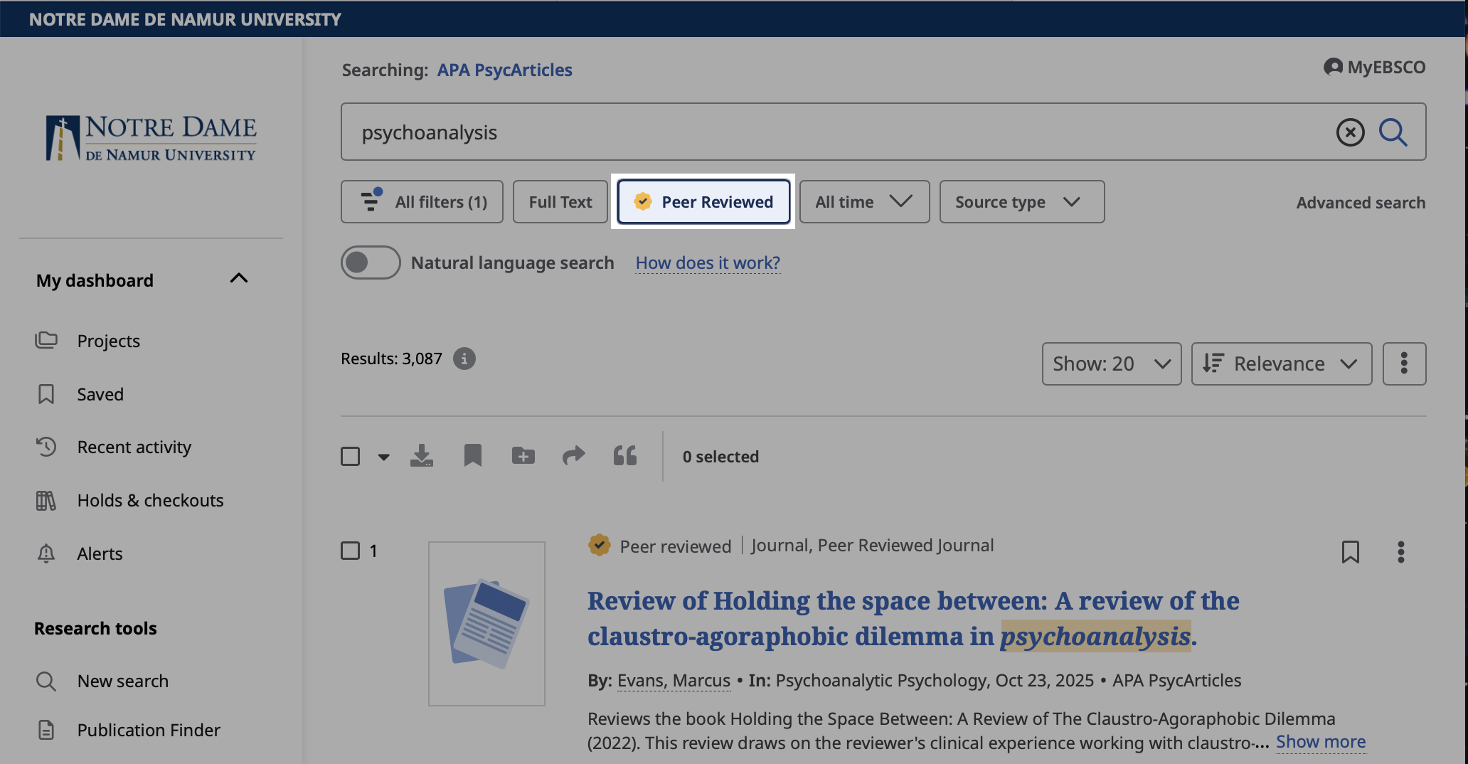 Add a filter to your search results to see only peer-reviewed articles